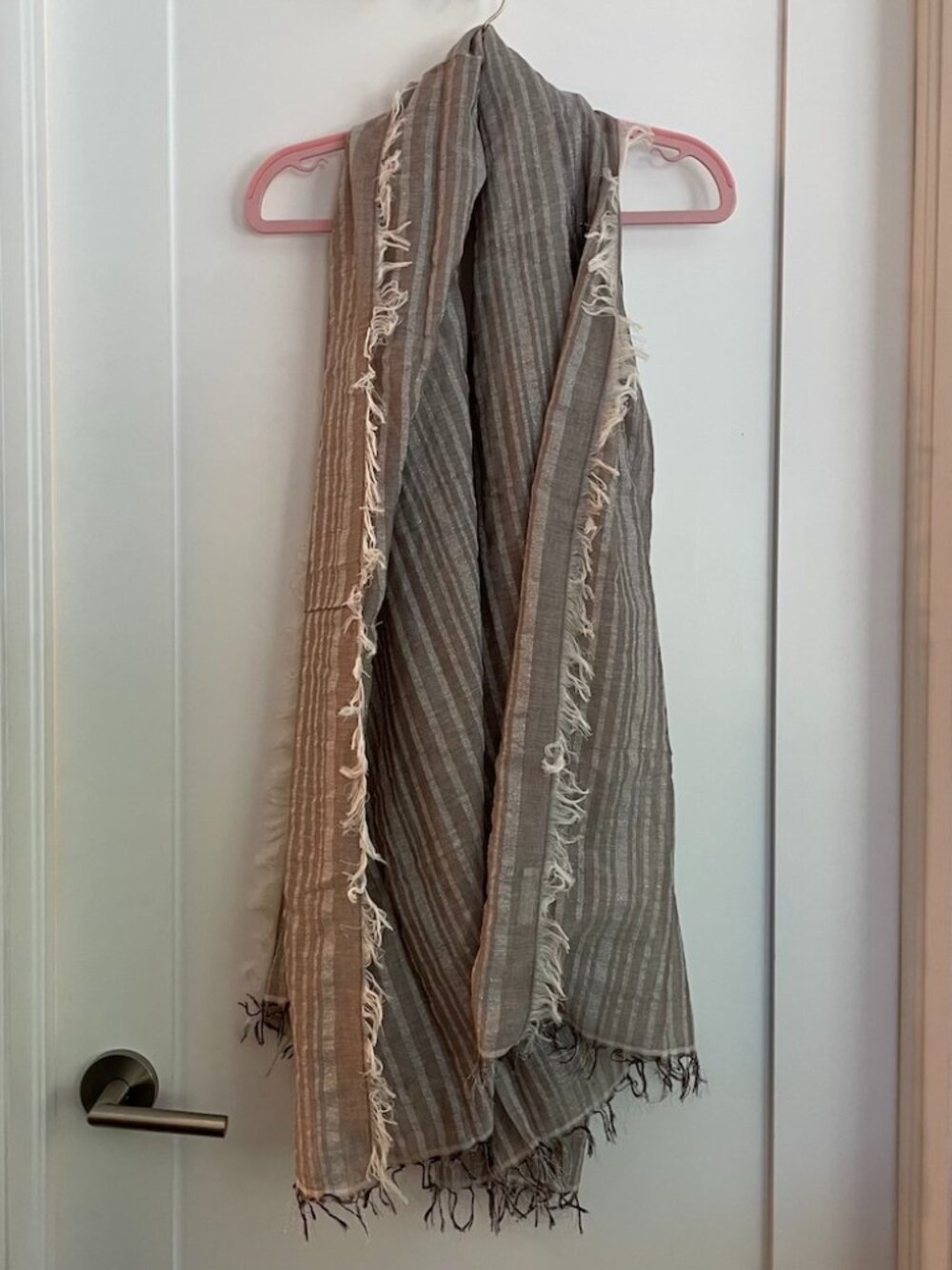 Bloom & Give Taupe Brown Silver Gray Cream Cotton Lurex Scarf Wrap